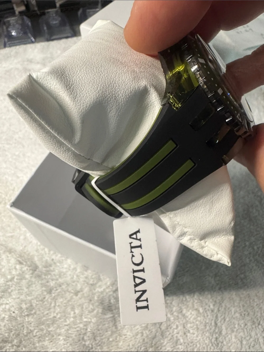 #141 Invicta Black Dial Watch with Green Bezel Accents